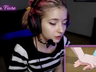 18yo youtuber gets concupiscent nonton hentai during the stream and masturbates - emma fiore