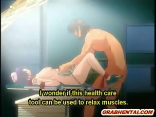 Bundet hentai sykepleier blir elektrisk shocks og brutalt poked