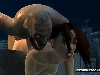Attractive 3D stunner Fucked in a Graveyard by a Zombie