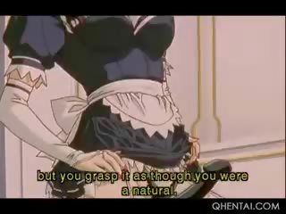 Hentai maids neuken strapon in gangbang voor hun tiener