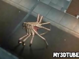 Foxy 3d si rambut perang ciri fucked oleh dua mahluk asing spiders