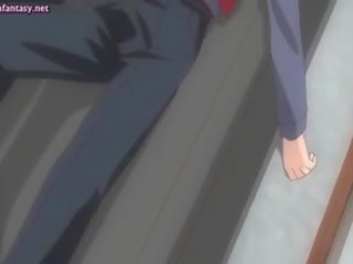 Jovem grávida anime empregada em branca meias longas