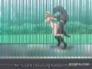 Krūtainas anime dāma cunt pavirši grūti līdz monstrs pie the zoo
