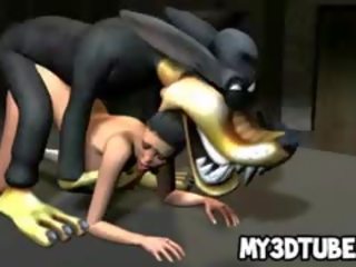 Groovy 3d desenho animado morena miúda fica fodido por um lobo