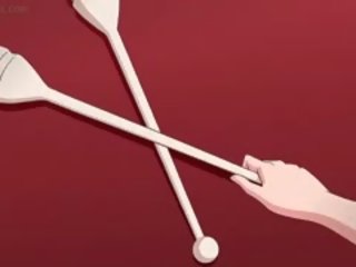 Krūtainas anime meita izpaužas dibencaurums rammed