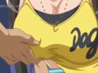 Barmfager anime x karakter film slave blir brystvorter pinched i offentlig